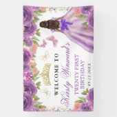 Purple Dress Dark Skin Princess Floral Birthday 横断幕 (縦)