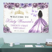Purple Dress Dark Skin Princess Floral Birthday 横断幕 (トレードショー)