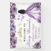 Purple Dress Dark Skin Princess Floral Birthday 横断幕 (縦)