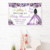 Purple Dress Dark Skin Princess Floral Birthday 横断幕 (インサイチュ)