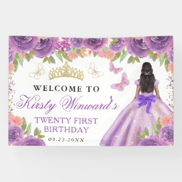 Purple Dress Dark Skin Princess Floral Birthday 横断幕
