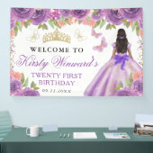 Purple Dress Dark Skin Princess Floral Birthday 横断幕 (トレードショー)