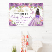 Purple Dress Dark Skin Princess Floral Birthday 横断幕 (インサイチュ)
