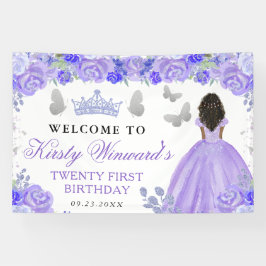 Purple Dress Dark Skin Princess Floral Birthday 横断幕