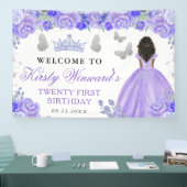 Purple Dress Dark Skin Princess Floral Birthday 横断幕 (トレードショー)