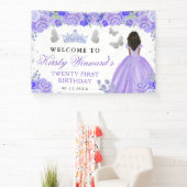 Purple Dress Dark Skin Princess Floral Birthday 横断幕 (インサイチュ)