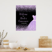 Purple Dress Faux Glitter Quinceanera Welcome ポスター (キッチン)
