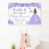 Purple Dress Red Haired Princess Floral Birthday 横断幕 (インサイチュ)