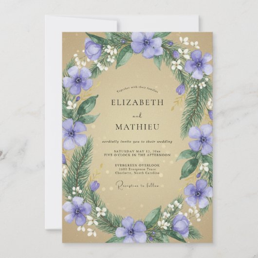 Purple Earthy Woodland Wedding 招待状 (正面)