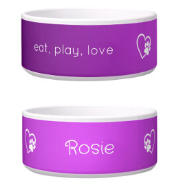 Purple 'eat play love' Dog Name Bowl ボウル