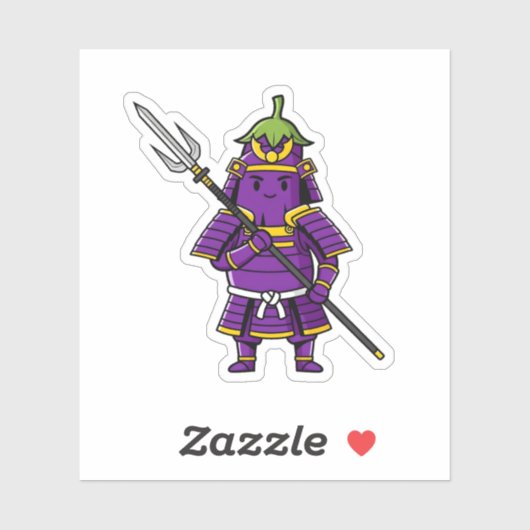 Purple Eggplant Samurai Warrior with Spear Illustr シール (シート)