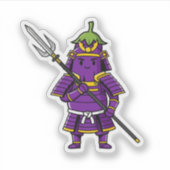 Purple Eggplant Samurai Warrior with Spear Illustr シール (正面)