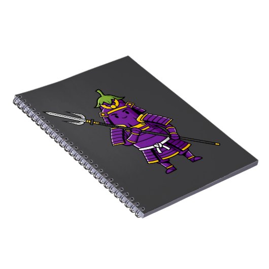 Purple Eggplant Samurai Warrior with Spear Illustr ノートブック (右側)