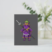 Purple Eggplant Samurai Warrior with Spear Illustr ポストカード (スタンド正面)