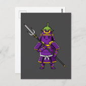 Purple Eggplant Samurai Warrior with Spear Illustr ポストカード (正面/裏面)