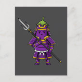 Purple Eggplant Samurai Warrior with Spear Illustr ポストカード (正面)