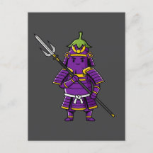 Purple Eggplant Samurai Warrior with Spear Illustr