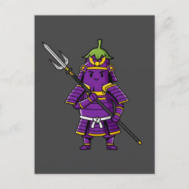 Purple Eggplant Samurai Warrior with Spear Illustr ポストカード