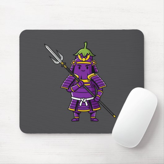 Purple Eggplant Samurai Warrior with Spear Illustr マウスパッド (マウス)