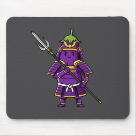 Purple Eggplant Samurai Warrior with Spear Illustr マウスパッド