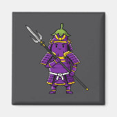 Purple Eggplant Samurai Warrior with Spear Illustr マグネット (正面)