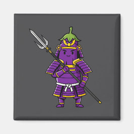 Purple Eggplant Samurai Warrior with Spear Illustr マグネット