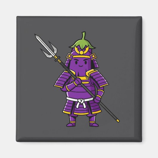 Purple Eggplant Samurai Warrior with Spear Illustr マグネット (正面)