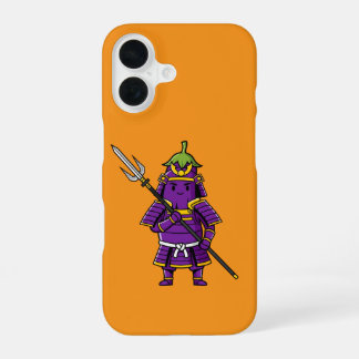 Purple Eggplant Samurai Warrior with Spear Illustr iPhone 16ケース