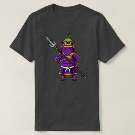 Purple Eggplant Samurai Warrior with Spear Illustr Tシャツ