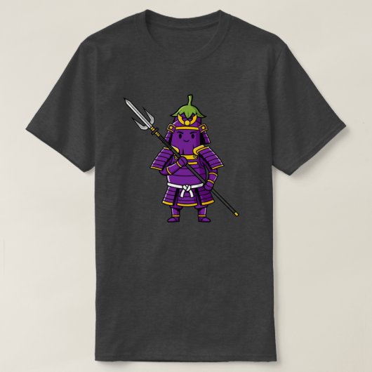 Purple Eggplant Samurai Warrior with Spear Illustr Tシャツ (デザイン正面)