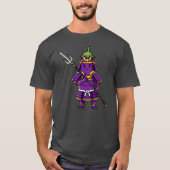 Purple Eggplant Samurai Warrior with Spear Illustr Tシャツ (正面)