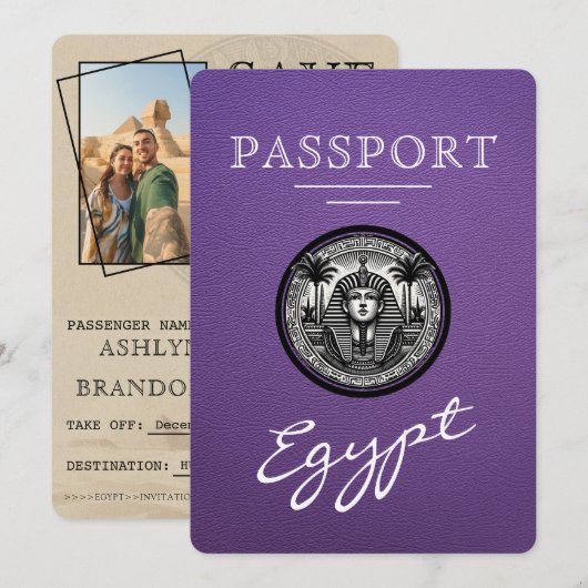 Purple Egypt Passport Wedding Save the Date セーブザデート (正面/裏面)