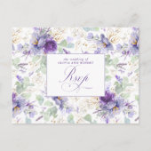 Purple Elegant Botanical Wedding RSVP Postcard ポストカード (正面)