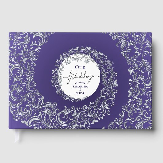 Purple Elegant Damask Wedding ゲストブック (正面)
