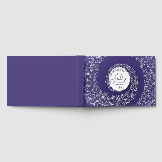 Purple Elegant Damask Wedding ゲストブック (全面)