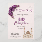 Purple Elegant Eid Celebration  Party Invitation 箔シーズンカード (正面)