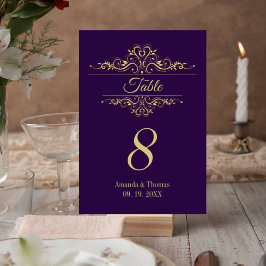 Purple elegant golden frame wedding table  テーブルナンバー