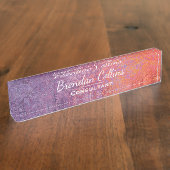 Purple Elegant Grunge Metal Texture Custom デスクネームプレート (側面)