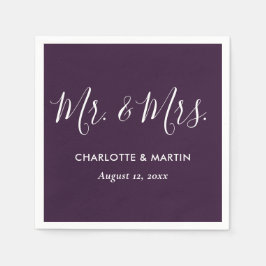 Purple Elegant Modern Script Mr. and Mrs. Wedding スタンダードカクテルナプキン