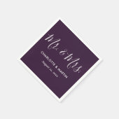 Purple Elegant Modern Script Mr. and Mrs. Wedding スタンダードカクテルナプキン (角)