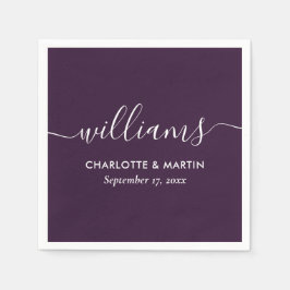 Purple Elegant Modern Script Wedding スタンダードカクテルナプキン