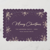 Purple Elegant Modern Snowflake Christmas Card シーズンカード (正面/裏面)