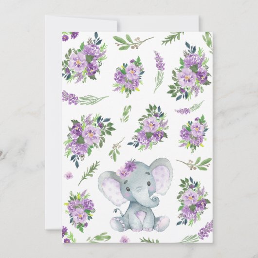 Purple Elephant Baby Shower 招待状 (裏面)