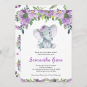 Purple Elephant Baby Shower 招待状 (正面/裏面)