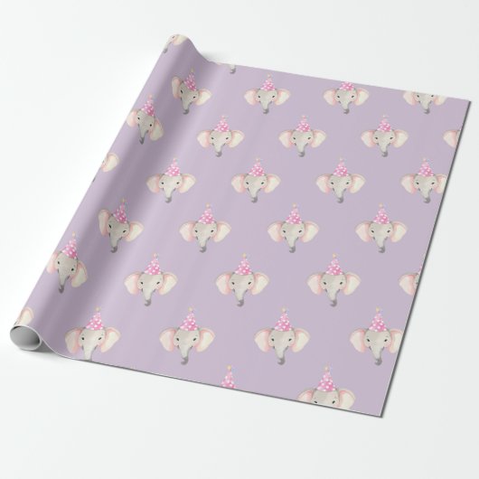 Purple Elephant Birthday Party Gift Wrapping Paper ラッピングペーパー (アンロールド)