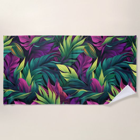 Purple & Emerald Jungle Beach Towel ビーチタオル (正面)