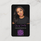 Purple Esthetician QR Code Luxury Black Beauty 名刺 (正面)