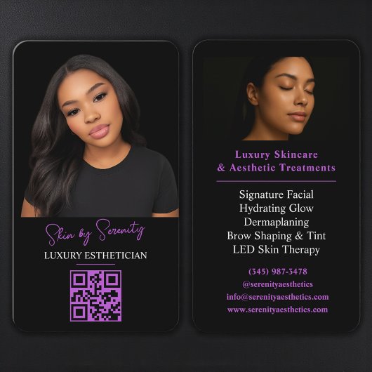 Purple Esthetician QR Code Luxury Black Beauty 名刺