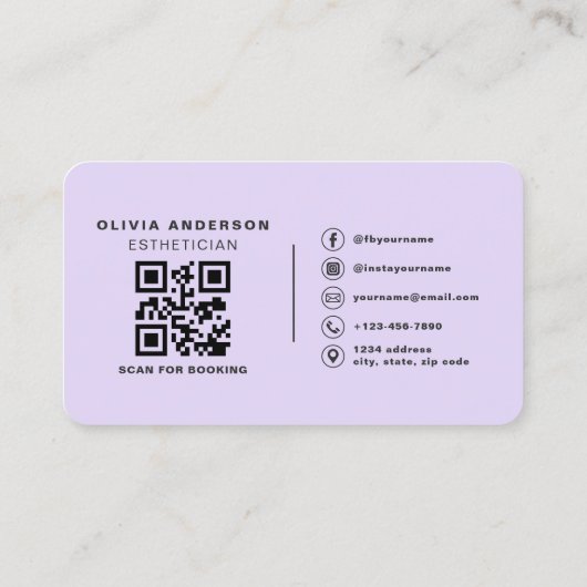 Purple Esthetician Skincare QR Code  名刺 (裏面)