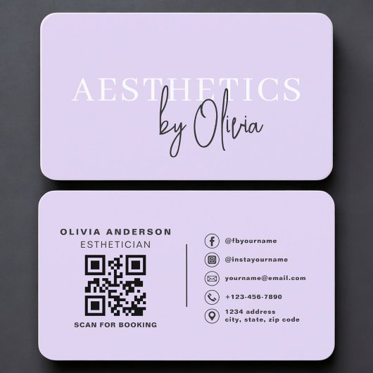 Purple Esthetician Skincare QR Code 名刺
